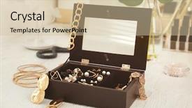  Presentation with jewelry gold - Colorful PPT layouts enhanced with bijouterie in jewelry box backdrop and a soft green colored foreground