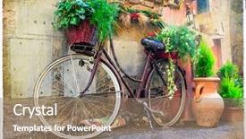  Presentation with artwork - Amazing PPT layouts having bike - charming street decoration artwork backdrop and a coral colored foreground