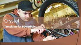  Presentation with mechanic - PPT layouts with bike assembly - mechanic serviceman repairman installing assembling background and a coral colored foreground