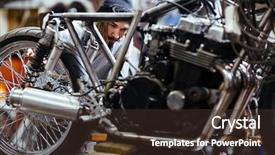  Presentation with working - Colorful PPT theme enhanced with bike assembly - portrait of bearded long-haired man backdrop and a  colored foreground
