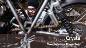  Presentation with 3d man puzzle assembling - PPT layouts featuring bike assembly - portrait of brutal bearded man background and a  colored foreground