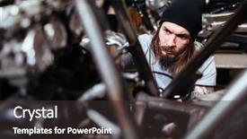  Presentation with little man baby - PPT layouts with bike assembly - portrait of focused tattooed man background and a dark gray colored foreground