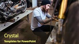  Presentation with healthy workplace full length side view - Slide deck consisting of bike assembly - side view portrait of brutal background and a  colored foreground