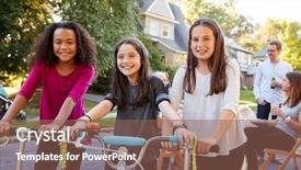  Presentation with block party - Colorful PPT layouts enhanced with three pre-teen girls backdrop and a violet colored foreground