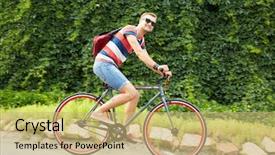  Presentation with happy birthday bicycle - Presentation theme consisting of bike delivery - portrait of happy guy riding background and a  colored foreground