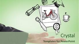  Presentation with hand holding puzzle piece - Presentation design enhanced with bike event - businessman holding hand background and a  colored foreground