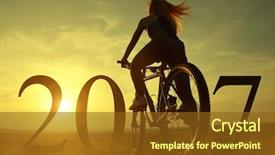  Presentation with new year - Beautiful slides featuring bike event - girl on bicycle at sunset backdrop and a tawny brown colored foreground