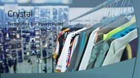  Presentation with clothing wooden clothes hanger object - PPT layouts with bike event - rack with clothes on bicycle background and a light blue colored foreground