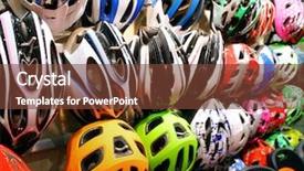  Presentation with produce stand - Presentation design enhanced with bike event - stand with helmets on bicycle background and a  colored foreground