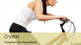  Presentation with sportive cycling - Colorful PPT theme enhanced with bike event - young sporty girl cycling backdrop and a blonde colored foreground