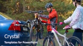  Presentation with mountain bike - Amazing PPT theme having bike from bike rack backdrop and a navy blue colored foreground