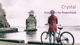  Presentation with vancouver city - PPT theme with bike-girl-biking-on-city background and a sky blue colored foreground