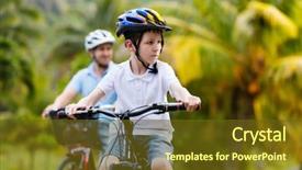  Presentation with biking - Cool new presentation design with bike helmet - family of father and son backdrop and a tawny brown colored foreground