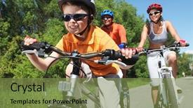  Presentation with bicycle - PPT theme enhanced with bike helmet - portrait of happy boy riding background and a seafoam green colored foreground