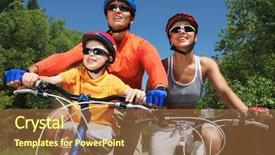  Presentation with bicycles - Presentation enhanced with bike helmet - portrait of happy family background and a coral colored foreground