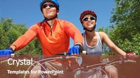  Presentation with cycling - PPT theme enhanced with bike helmet - young smiling couple cycling background and a tawny brown colored foreground