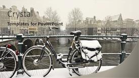  Presentation with amsterdam - Presentation theme featuring bike-in-the-snow background and a soft green colored foreground