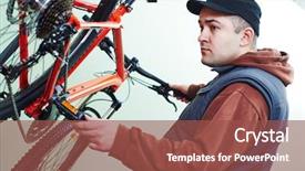  Presentation with maintenance - Beautiful PPT theme featuring bike maintenance mechanic serviceman repairman backdrop and a  colored foreground