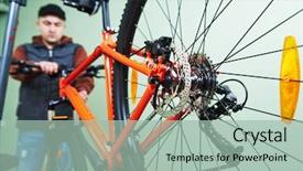  Presentation with maintenance - Beautiful slide set featuring bike maintenance mechanic serviceman repairman backdrop and a  colored foreground
