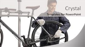  Presentation with mechanic - Colorful slide deck enhanced with bike-mechanic-repairing-a-bicycle backdrop and a light gray colored foreground