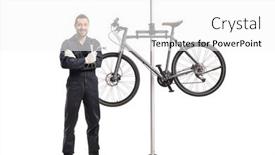  Presentation with mechanic - Beautiful presentation theme featuring bike-mechanic-standing-next backdrop and a white colored foreground