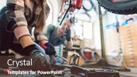  Presentation with mechanic tools - Amazing presentation design having bike-mechanic-working backdrop and a tawny brown colored foreground