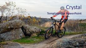  Presentation with space race - Amazing PPT layouts having bike on the rocky trail backdrop and a sky blue colored foreground