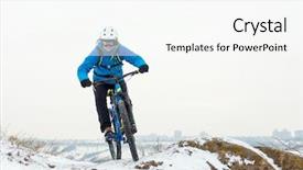  Presentation with sport blue - PPT layouts consisting of bike on the rocky winter background and a white colored foreground