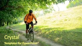  Presentation with cyclist - Colorful presentation design enhanced with the beautiful summer forest backdrop and a tawny brown colored foreground