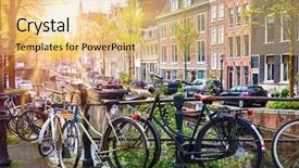  Presentation with amsterdam - Theme enhanced with bike over canal amsterdam city background and a lemonade colored foreground