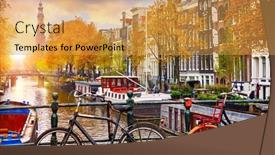  Presentation with canal - Slide deck having bike-over-canal-amsterdam-city background and a yellow colored foreground
