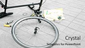  Presentation with restoration - Presentation design featuring bike parts in restoration process outdoors background and a light gray colored foreground