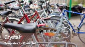  Presentation with mean - Audience pleasing theme consisting of bike rental service - many bikes backdrop and a violet colored foreground