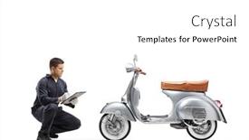  Presentation with mechanic repair - Colorful PPT layouts enhanced with bike-repair-mechanic-kneeling backdrop and a white colored foreground