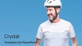  Presentation with cyclist - Amazing PPT theme having bike safety helment isolated background backdrop and a light blue colored foreground