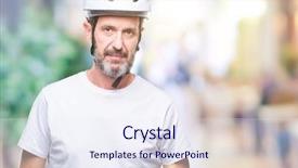  Presentation with cyclist - Cool new PPT theme with bike safety helment isolated background backdrop and a sky blue colored foreground