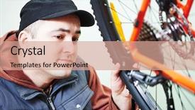  Presentation with mechanic - Beautiful theme featuring bike service mechanic serviceman repairman backdrop and a coral colored foreground
