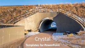  Presentation with railroad - Beautiful PPT theme featuring bike-trail-and-tunnel-under backdrop and a coral colored foreground