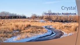  Presentation with scenery - Cool new PPT theme with bike-trail-in-fall backdrop and a sky blue colored foreground