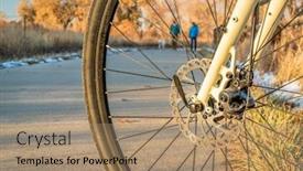  Presentation with walking trail - Presentation theme with bike trail with a walking couple in late fall scenery as seen through a bike front wheel - poudre river trail in northern colorado background and a coral colored foreground