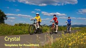  Presentation with biking - Colorful slide set enhanced with bike trails - active family biking backdrop and a tawny brown colored foreground