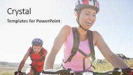  Presentation with triathlon professional cyclist man cycling - Colorful PPT theme enhanced with bike trails - fit cyclist couple riding together backdrop and a light gray colored foreground