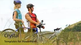  Presentation with fun - Audience pleasing presentation consisting of bike trails - happy mountainbike couple outdoors have backdrop and a  colored foreground
