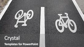  Presentation with beatles starrs penny lane - Slide set consisting of bike transportation - bicycle lane sign on asphalt background and a gray colored foreground