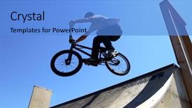  Presentation with bike - Amazing presentation having biker acrobat during jumping backdrop and a light blue colored foreground