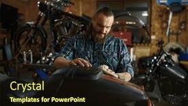  Presentation with repair shop - Presentation consisting of biker-cleaning-his-motorbike background and a wine colored foreground