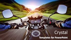  Presentation with person driving - PPT layouts consisting of biker-driving-a-motorcycle-rides background and a tawny brown colored foreground