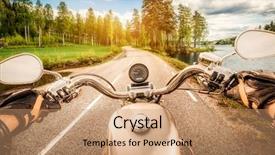  Presentation with person driving - Amazing slide deck having motocycle - biker driving a motorcycle rides backdrop and a coral colored foreground