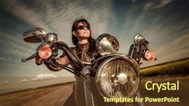  Presentation with girl power - Amazing PPT layouts having biker girl in a leather backdrop and a tawny brown colored foreground