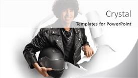  Presentation with leather - Presentation design having biker-in-a-leather-jacket background and a white colored foreground